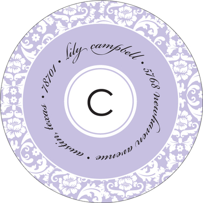 Purple Damask Round Address Labels